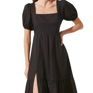 ASTR THE LABEL Poplin Puff Sleeve Tiered Midi Dress Size Small